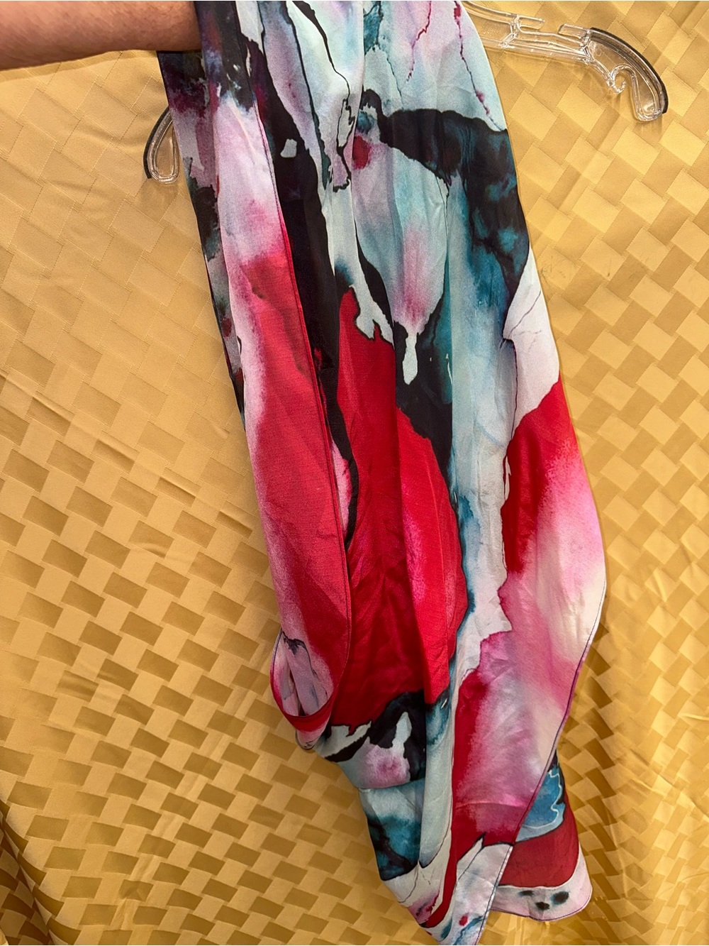 Silky Abstract Watercolor Scarf in Red, Pink, Teal - Women Accessories